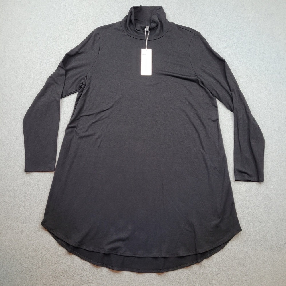 Eileen Fisher Fine Tencel Jersey Women Large Black Mock Neck Tunic F9FTJ-T5006M